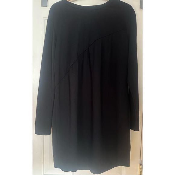 Women's black size large Dress Long Sleeve Mini Tunic Loose Flowy Shift Ruched D - Picture 7 of 9